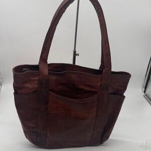 Model Elegant Reddish Brown Leather Tote Bag